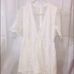 Womans White Lace Maxi Dress Size 10 Unknown Brand